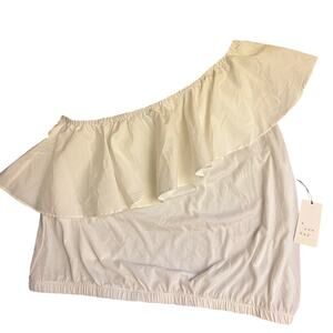 a new day One Shoulder White Top Shirt Ruffle Detail Women's Size Large NWT